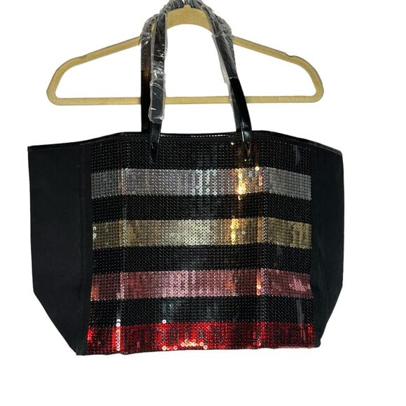 NWOT Victorias Secret Sequin Metallic & Black Tote Bag - Picture 1 of 4